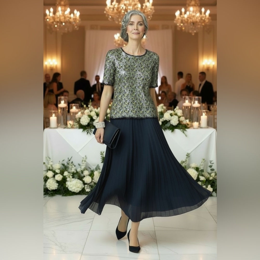 Vintage Beaded Chiffon Navy Dress - Mother of the Groom
